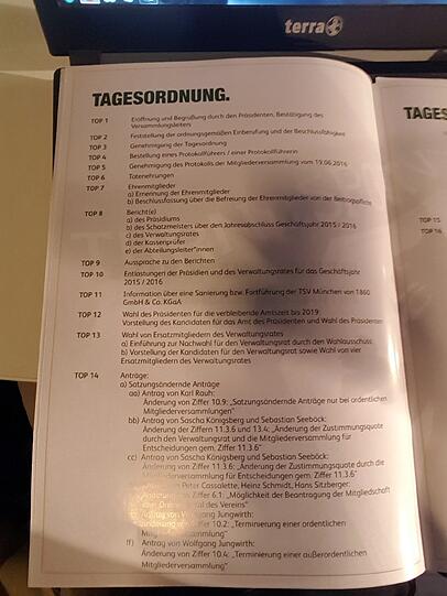 Die Tagesordnung der Mitgliederversammlung.