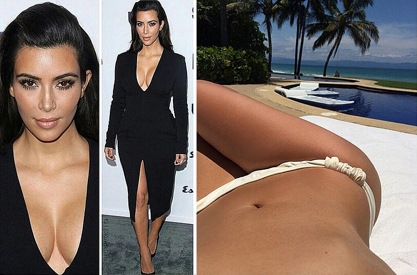Nackte Haut beim Sonnenbaden: Kim Kardashian versorgte ihre Instagram-Fans mit zwei Selfies von ihrem Traumkörper.