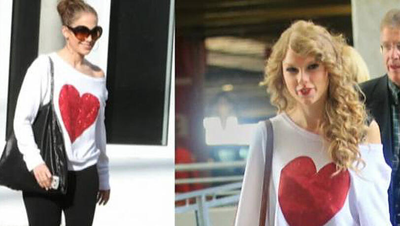 Jennifer Lopez' (li.) Herzchen-Pulli scheint Taylor Swift gefallen zu haben Jennifer Lopez' (li.) Herzchen-Pulli scheint Taylor Swift gefallen zu haben