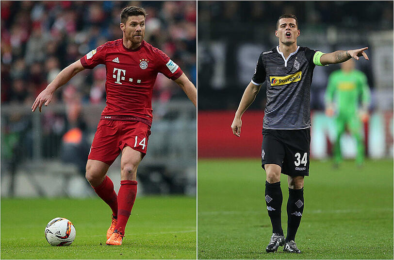 Gladbachs Granit Xhaka (r.) im Vergleich mit Bayern-Star Xabi Alonso - wer ist in welchen Bereichen besser?