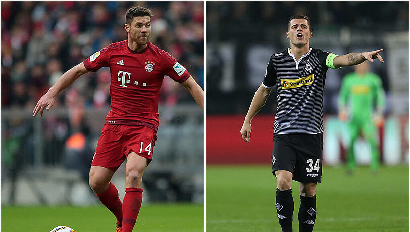 Gladbachs Granit Xhaka (r.) im Vergleich mit Bayern-Star Xabi Alonso - wer ist in welchen Bereichen besser? Gladbachs Granit Xhaka (r.) im Vergleich mit Bayern-Star Xabi Alonso - wer ist in welchen Bereichen besser?