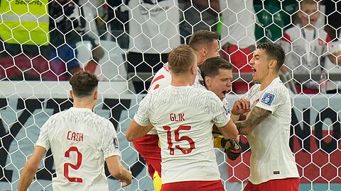 Polens Torhüter Wojciech Szczesny (2.v.r) hielt einen Elfmeter und den Nachschuss und wurde dafür gefeiert.