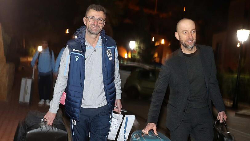 Trainer Köllner (l.) und Sportchef Gorenzel bei der Ankunft.