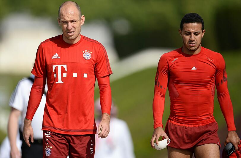 Arjen Robben (links) und Thiago gehen die Vorbereitung seriös an und wirken fokussiert auf kommende Aufgaben.