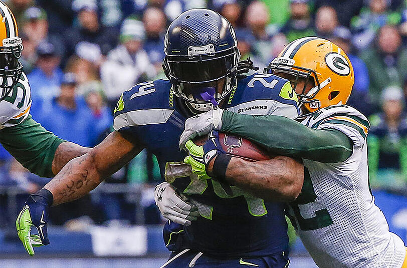 Einer der Seahawks-Superstars. Der exzentrische Running Back Marshawn Lynch, der von seinen Fans "Beast" genannt wird.