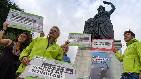 Aktivisten demonstrieren in München gegen die Umweltverschmutzung durch Dieselabgase.