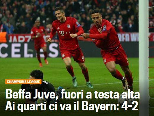Die "Gazzetta dello Sport" beschreibt das Spiel als "Beleidigung": "Die Bayern ziehen ins Viertelfinale ein: 4-2"
