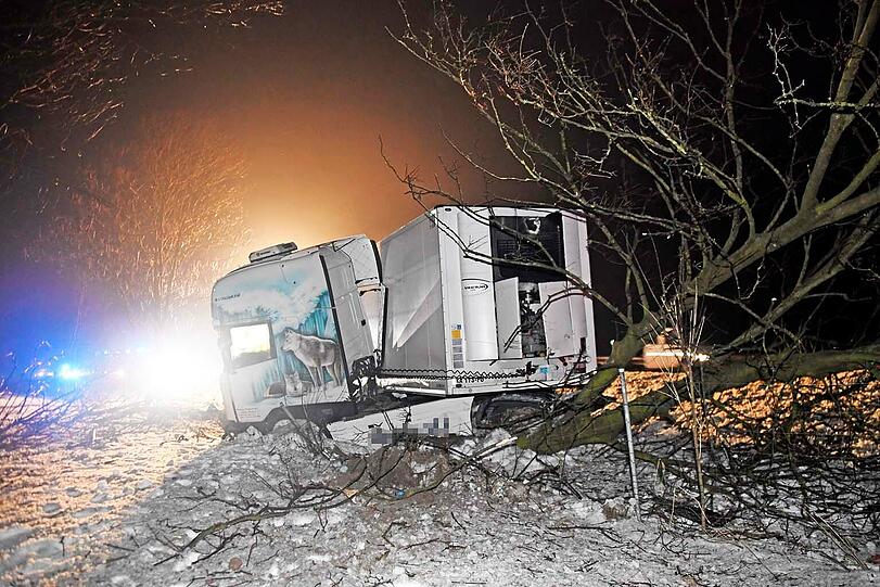 Ursache Sekundenschlaf: Ein Lkw kam am frühen Dienstagmorgen von der Straße ab und prallte gegen einen Baum. Die A8 war bis neun Uhr gesperrt.