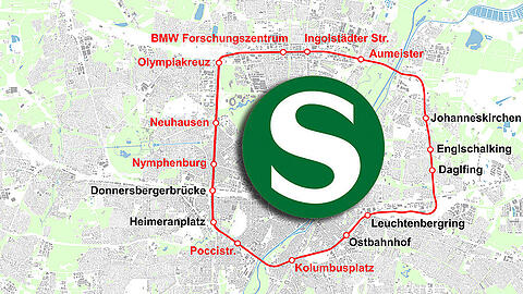 15 S-Bahn-Haltestellen soll der S-Bahn-Ring umfassen: Sieben davon (in der Karte schwarz geschrieben) gibt es schon. Acht (rot) müssten neu gebaut werden.