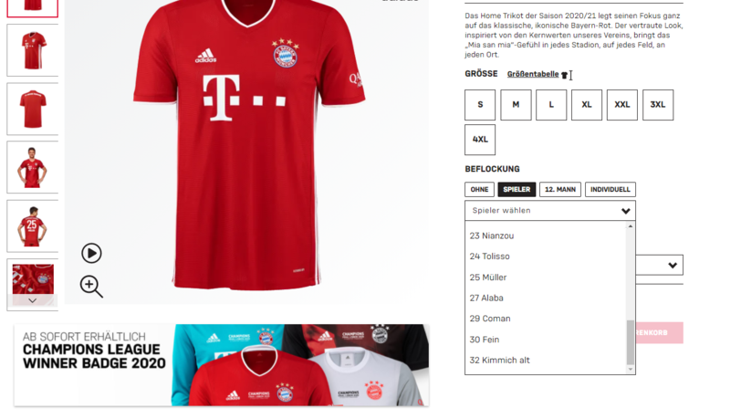 "32 Kimmich alt" - so sieht es aktuell im Bayern-Fanshop aus. "32 Kimmich alt" - so sieht es aktuell im Bayern-Fanshop aus.