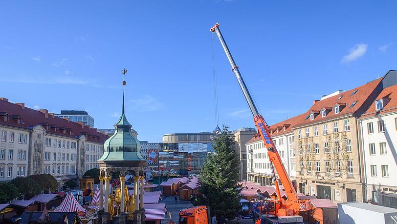 Schon seit Ende Oktober stehen die ersten Buden auf dem Alten Markt vor dem Magdeburger Rathaus. (Archivbild)