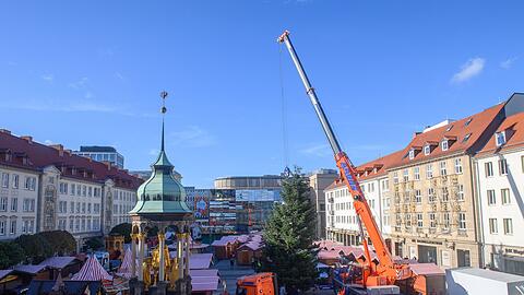 Schon seit Ende Oktober stehen die ersten Buden auf dem Alten Markt vor dem Magdeburger Rathaus. (Archivbild)