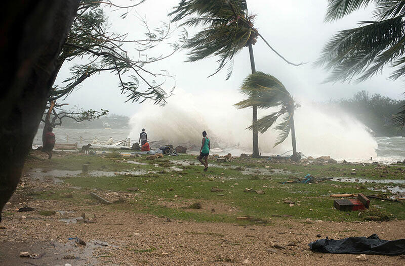 Der Zyklon "Pam" trifft am 14.03.2015 auf den Inselstaat Vanuatu im Südpazifik.