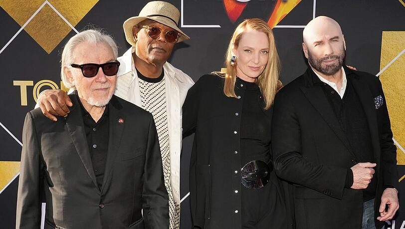 Die "Pulp Fiction"-Reunion (von l.): Harvey Keitel, Samuel L. Jackson, Uma Thurman und John Travolta.