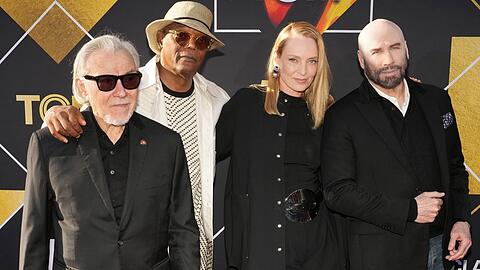 Die "Pulp Fiction"-Reunion (von l.): Harvey Keitel, Samuel L. Jackson, Uma Thurman und John Travolta.
