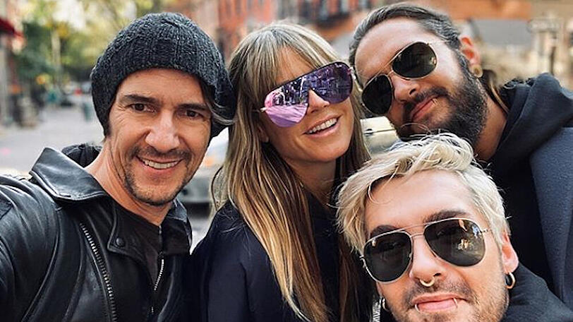 Schnappschuss in New York: Thomas Hayo mit Heidi Klum, Tom Kaulitz und Bruder Bill (v.l.n.r.)