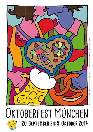 Zuletzt ging&rsquo;s kunterbunt zu &ndash; mit einem Oktoberfest-Bussi-Pop-Art-Werk: Wiesn-Plakat 2014.