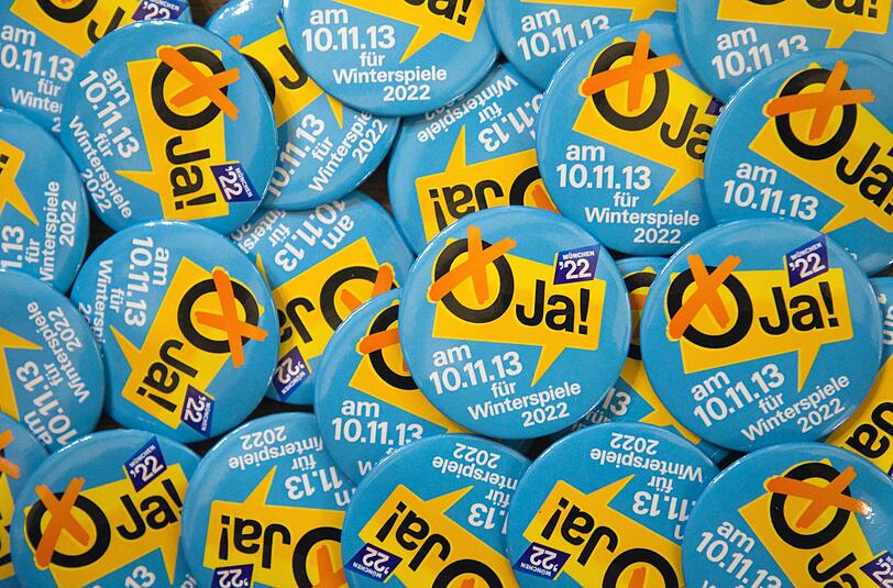 Buttons der Olympia-Befürworter werben bei den Bürgern für eine Stimme beim Volksentscheid am 10. November.
