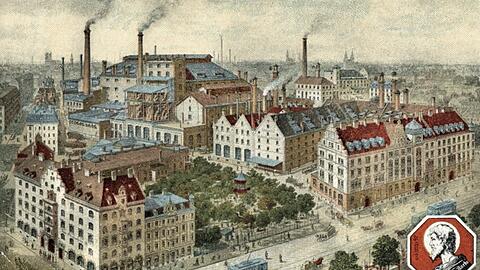 Fusion 1928 mit dem Thomasbr&auml;u am Kapuzinerplatz. Das alte Thomasbr&auml;u-Gasthaus steht heute noch.