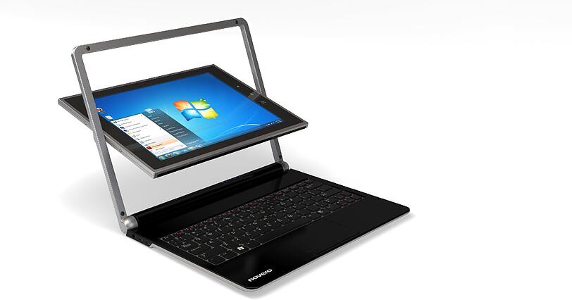 Ein andere Neuheit im Bereich der Tablets stellt diese Kreuzung aus Laptop und Tablet dar. Mit einem Dreh lässt sich der Modus - und mit ihm das Betriebssystem - wechseln.