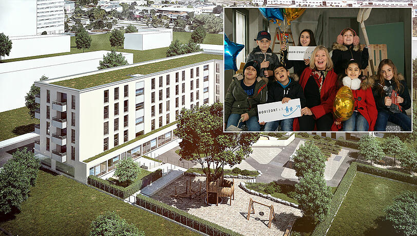Jutta Speidel mit Kindern aus ihrem Projekt "Horizont". Sie werden die ersten Mieter sein. Jutta Speidel mit Kindern aus ihrem Projekt "Horizont". Sie werden die ersten Mieter sein.