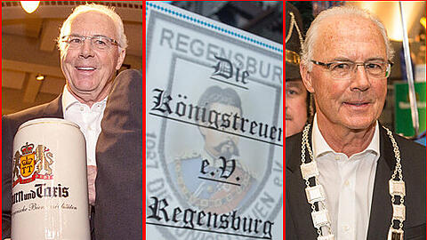Beckenbauer erhält von den Regensburger Königstreuen die Salvator-Traditionskette für Verdienste um die Kultur im Freistaat.