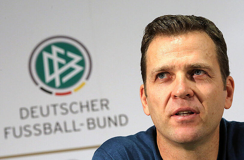 DFB-Manager Oliver Bierhoff bei der Pressekonferenz der Nationalmannschaft am Mittwoch in Frankfurt/Main.