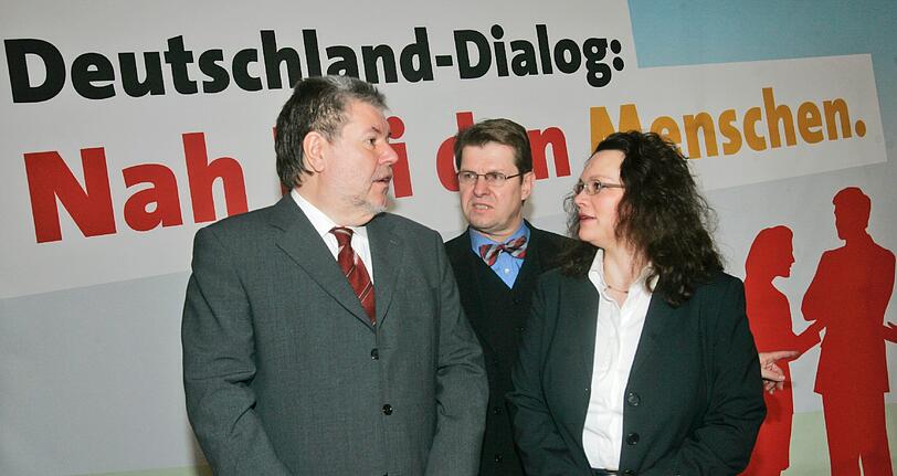 Zur Begegnung mit leibhaftigen Bürgern hatte Kurt Beck (l.) die Partei-linken Ralf Stegner und Andrea Nahles als Verstärkung mitgebracht.