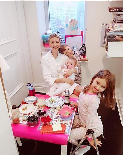 Frühstücken mit den Kindern.