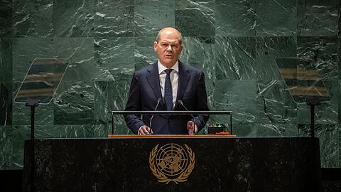 Bundeskanzler Olaf Scholz (SPD) spricht bei der Generaldebatte der UN-Vollversammlung.