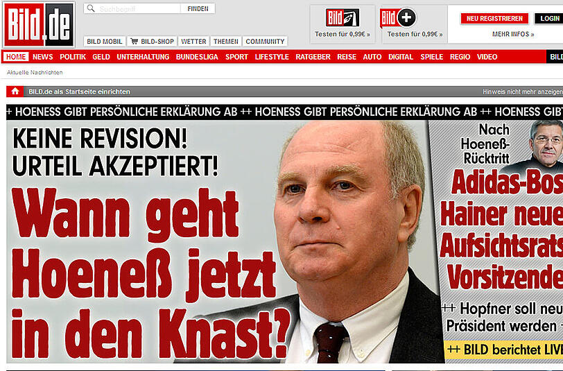 "Wann geht Hoeneß in den Knast?", stellt Bild.de zur Diskussion.