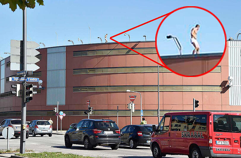 Knapp eine Stunde lang rannte der Mann nur mit einer Unterhose bekleidet auf dem Gefängnisdach hin und her.