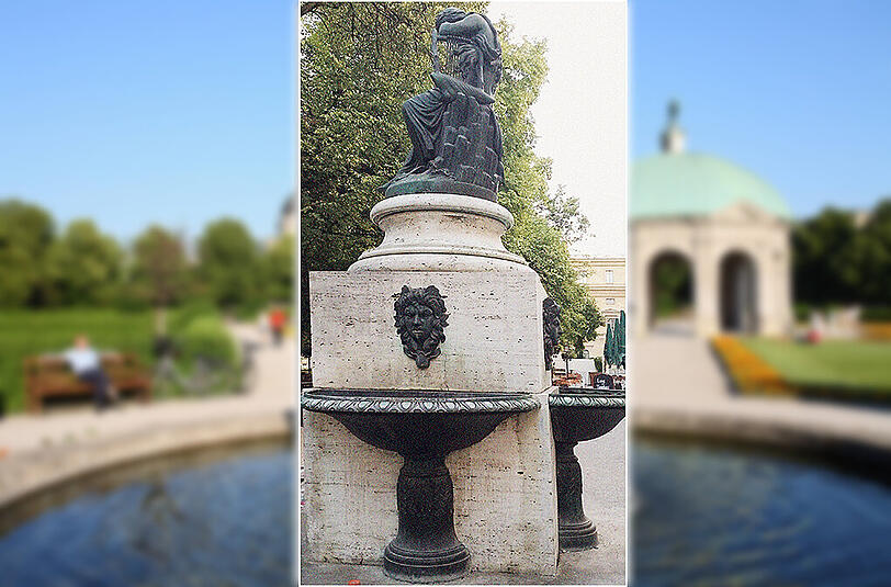 20 Uhr im Hofgarten: Die Sonne scheint noch, aber der Brunnen läuft nicht mehr.