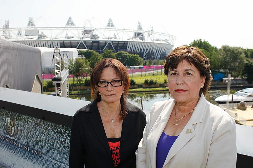 Ankie Spitzer (r.) und Ilana Romano bei den Olympischen Spielen 2014 in London. Ihre Ehemänner kamen bei dem Attentat 1972 in München ums Leben.