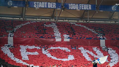 Die Schalker Fans feiern auch ihre Freundschaft mit den N&uuml;rnberger Anh&auml;ngern.