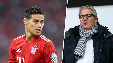 "Er ist ein Weltstar und hat vor allem in Mittel-und Südamerika fast einen Heldenstatus", sagt Bayern-Vorstand Jörg Wacker (r.) über Ex-Bayern-Spieler James Rodríguez.