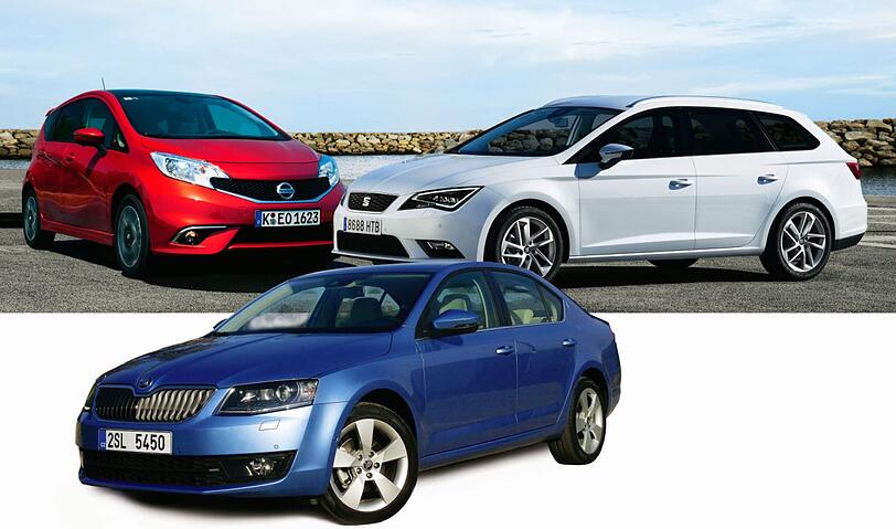 Die drei Spitzenreiter: Nissan Note (l.), Skoda Octavia (u.) und Seat Leon ST sind die Vernunftsautos des Jahres 2014.