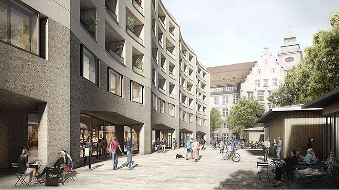 So soll das Neubaugebäude am neuen Elisabethmarkt Ende 2024 aussehen, wenn es fertig ist.
