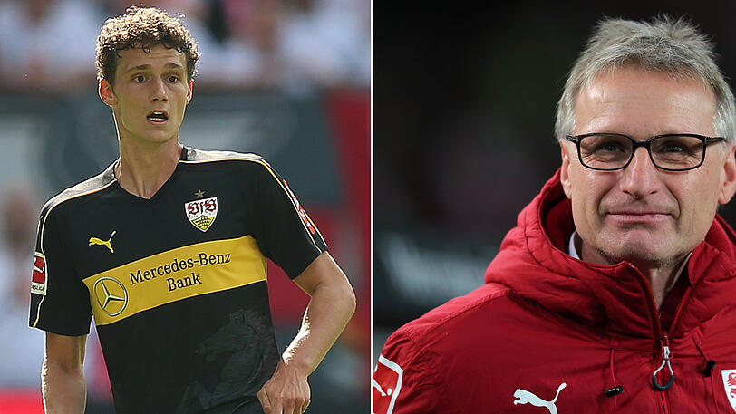 Benjamin Pavard und sein Sportdirektor Michael Reschke.