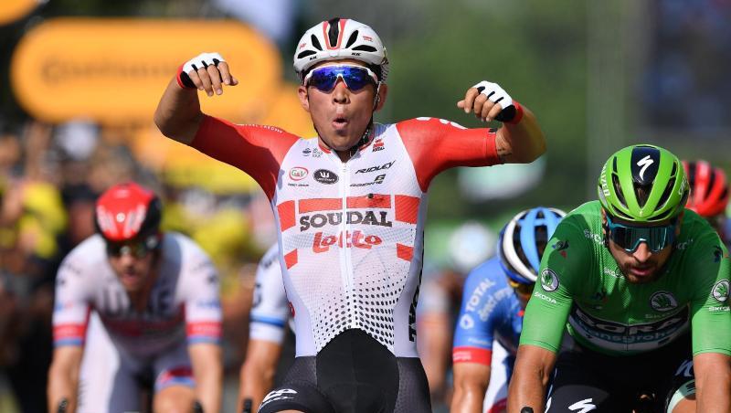 Caleb Ewan feiert seinen zweiten Etappensieg bei der 106. Tour de France. Caleb Ewan feiert seinen zweiten Etappensieg bei der 106. Tour de France.