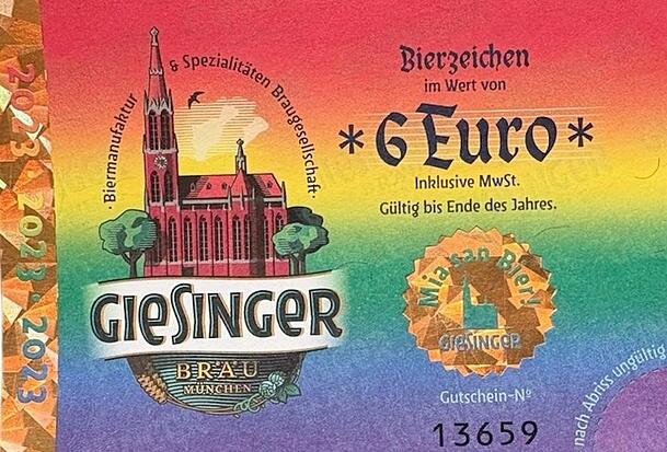 Monopoly? Münchner Trink-Realität! Ein Bierschein alias Zinsschein von Giesinger Bräu.