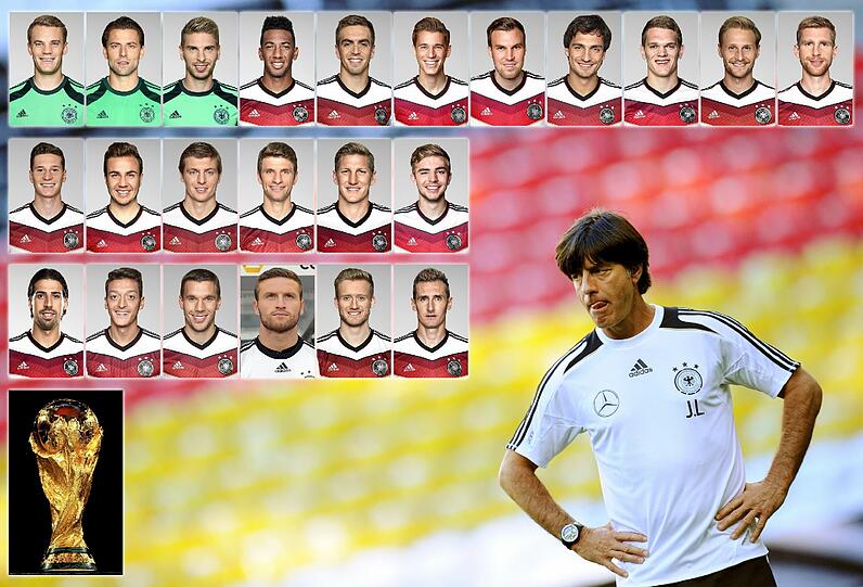 Jogi Löw und sein 32-Mann-Kader für Brasilien.