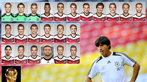 Jogi Löw und sein 32-Mann-Kader für Brasilien.