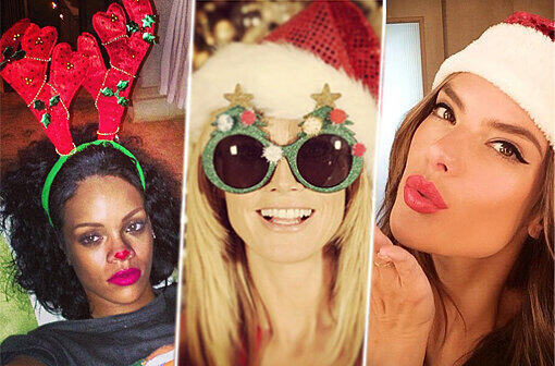 Rihanna (l), Heidi Klum, Alessandra Ambrosio: Die Stars versorgen ihre Fans mit Weihnachtsfotos auf Twitter und Instagram.