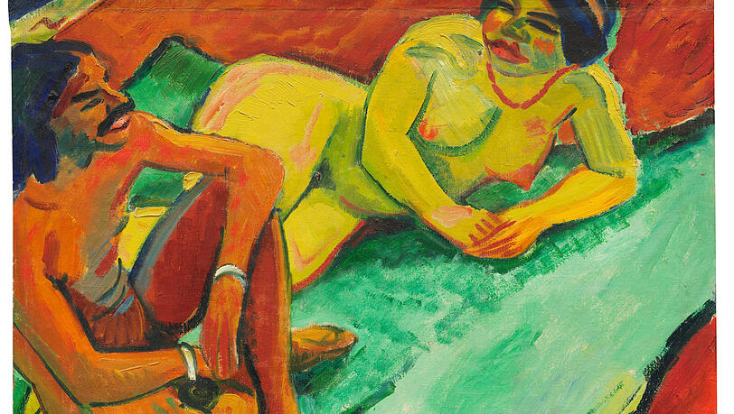 Max Pechsteins „Inder und Frauenakt“ von 1910 zählt zu den Toplosen der Abendauktion am Freitag. Zwei bis drei Millionen Euro sind im Visier für dieses Gemälde, das auf der anderen Seite noch mit einem Blumenstillleben aufwartet. Max Pechsteins „Inder und Frauenakt“ von 1910 zählt zu den Toplosen der Abendauktion am Freitag. Zwei bis drei Millionen Euro sind im Visier für dieses Gemälde, das auf der anderen Seite noch mit einem Blumenstillleben aufwartet.