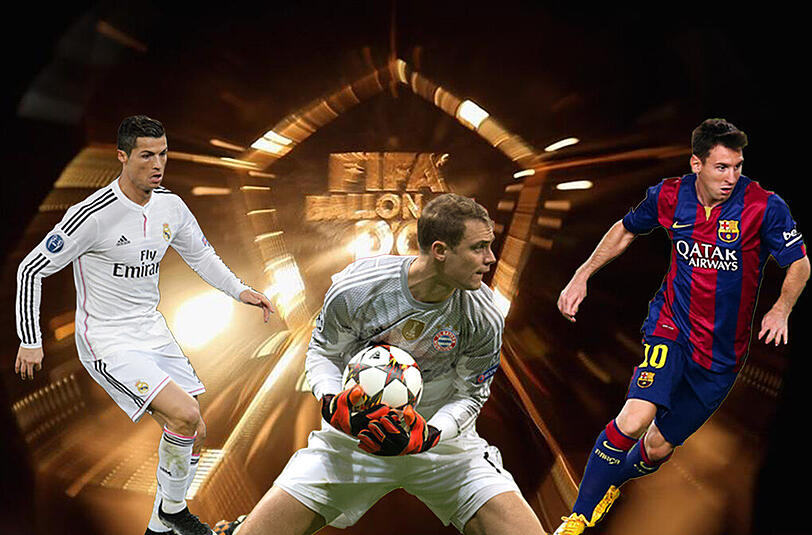Die drei besten Spieler der Welt 2014 (v.l.): Cristiano Ronaldo, Manuel Neuer und Lionel Messi.