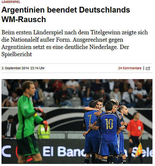 "Argentinien beendet Deutschlands WM-Rausch", zeit.de