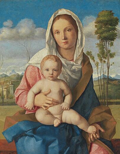 Giovanni Bellinis "Maria mit Kind in einer Landschaft", um 1508. Giovanni Bellinis "Maria mit Kind in einer Landschaft", um 1508.