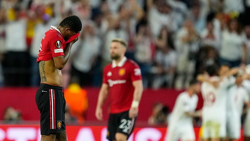 Man United um Marcus Rashford (l) kam in Sevilla unter die Räder.