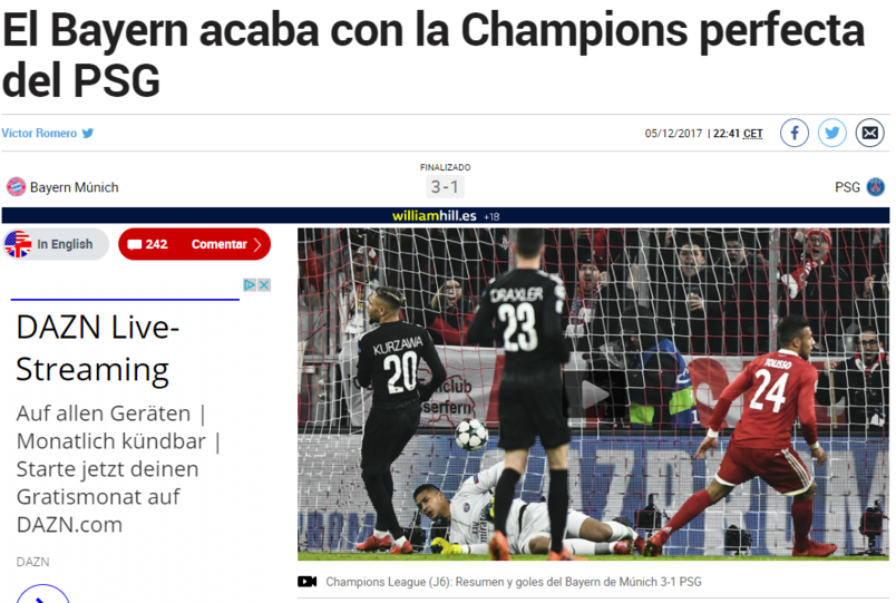 Die Spanier der "Marca" schreiben über den Sieg: "Die Bayern beenden die perfekte Pariser Champions League."